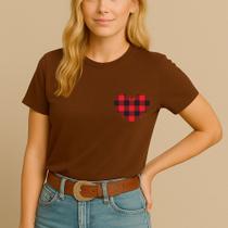 Camiseta Blusa Festa Junina Estampa Coração Xadrez Divertida Arraiá São João Algodão Look Caipira