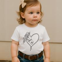 Camiseta Blusa Infantil Modinha Estampa Cavalo Coração Lindo Fofo Amor Carinho Country Menina Cowirl
