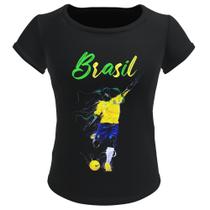 Camiseta Blusa Preta Feminina Baby Look Torcida Brasil