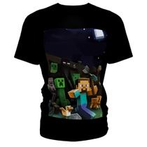 Camiseta blusa preta infantil minecraft menino
