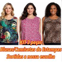 Camiseta Blusa Regata Plus Size Para o Verão Em Liganete Malha Fria Cores:3 Camisetas Estampadas SortidasTamanho:G ao G Camiseta Blusa Regata Plus Size Para o Verão Em Liganete Malha Fria Cores:3 Camisetas Estampadas SortidasTamanho:G ao G
