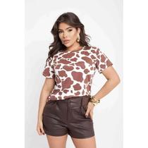 Camiseta Blusa T- Shirt Blusinha Estilosa Feminina Cow Print Vaquinha Animal Print Vaca