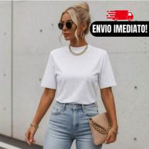 Camiseta Blusa t shirt Branca feminina 100% algodão 30.1 penteado