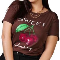 Camiseta Blusa T-shirt Feminina Cherry Viscolycra Cor Marrom