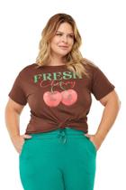 Camiseta Blusa T-shirt Feminina Plus Size Cherry Viscolycra Marrom