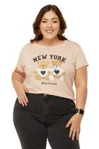 Camiseta Blusa Tshirt Feminina Plus Size GG Viscolycra Bege New York Moda