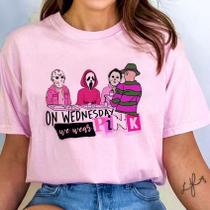 camiseta blusa vilões filmes terror meninas malvadas, babylook feminina personagens geek plus size