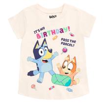 Camiseta Branca Bluey e Bingo - Aniversário - Infantil 7 a 8 Anos