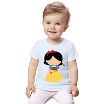 Camiseta Branca De Neve Pássaro Azul Camisa Personalizada Blusa Infantil e Juvenil Algodão com Poliéster