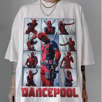 Camiseta Branca Deadpool Wolverine Deadpool 3 Bye Bye Bye Dança Dance