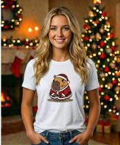 Camiseta Branca Feminina Natalina Capivara Papai Noel Natal Camiseta Branca Feminina Natalina Capivara Papai Noel Natal