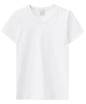 Camiseta branca infantil Gola V Branco Malha Malwee