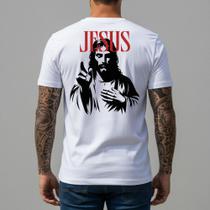 Camiseta Branca Masculina Estampa Jesus Algodão Premium Camisa Gospel Cristã Oferta Limitada Camiseta Branca Masculina Estampa Jesus Algodão Premium Camisa Gospel Cristã Oferta Limitada