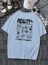 Camiseta Branca Masculina Oversize Azul bebe Frase Desenhos Estampada