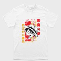 Camiseta Branca One Piece Monkey D. Luffy Vermelho e amarelo Tamanho:GGTecido:Drytec