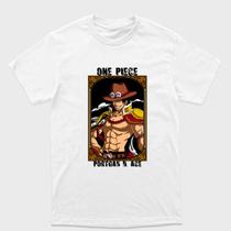 Camiseta Branca One Piece Portgas D. Ace usando ombreiras Tamanho:G6Tecido:Drytec Camiseta Branca One Piece Portgas D. Ace usando ombreiras Tamanho:G6Tecido:Drytec