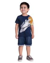Camiseta Brandili Infantil Manga Curta Foguete Sky Azul Marinho