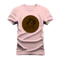 Camiseta Brasão Vida Country Estampada Algodão Gola Redonda