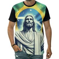 Camiseta Brasil Bandeira Cristo Redentor Céu Montanhas
