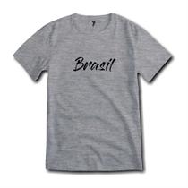 Camiseta Brasil Estampa Preta Malha Fria Antipilling