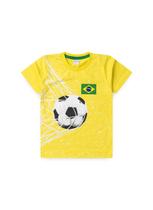 Camiseta Brasil Infantil Menino Amarelo Bola no Gol Copa Do Mundo
