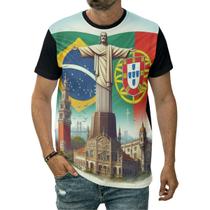Camiseta Brasil Portugal Bandeira Países Cristo Redentor