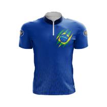 Camiseta By Sports Manga Curta Brasil Proteção Solar UV30+ Brasil Infantil Adulto Cor:Azul 2603Tamanho:X3