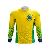Camiseta By Sports Manga Longa UV30+ Dry Fit Proteção Solar Brasil Amarelo Tamanho:P