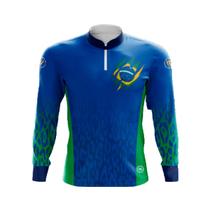 Camiseta By Sports Manga Longa UV30+ Dry Fit Proteção Solar Brasil Azul e Verde Tamanho:M