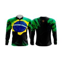 Camiseta By Sports Manga Longa UV30+ Dry Fit Proteção Solar Brasil Preta Bandeira