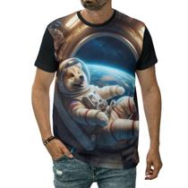 Camiseta Cachorro No Espaço Astronauta Animal Arte Desenho