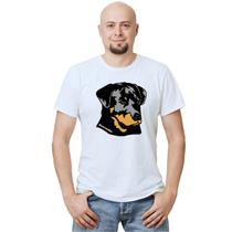 Camiseta Cachorro Rottweller Face Pose Camisa Personalizada Blusa Adulto Algodão com Poliéster