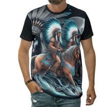 Camiseta Caciques Indígenas A Cavalo Noite Chefe Lobo Arte