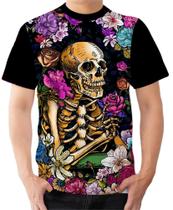 Camiseta Camisa Ads caveira morte ossos flores