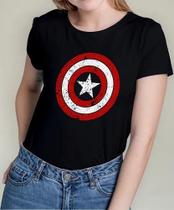 Camiseta Camisa Adulto Feminina Masculina Algodão Capitão Améric a Herói Escudo Brasão Vingador es