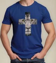 Camiseta Camisa Adulto Feminina Masculina Algodão Gospel Religiosa Evangélica Leão de Judá Cruz