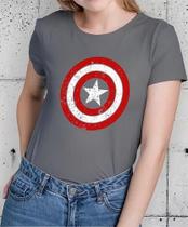 Camiseta Camisa Adulto Masculina Feminina Algodão Capitão Améric a Herói Escudo Brasão Vingador es