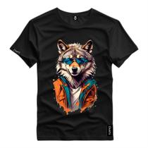 Camiseta Camisa Algodão Premium Lobo Estiloso Cores Style Blusa Básica Reforçada