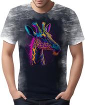 Camiseta Camisa Animais da Savana Girafa Neon Pescoço 1 Camiseta Camisa Animais da Savana Girafa Neon Pescoço 1