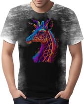 Camiseta Camisa Animais da Savana Girafa Neon Pescoço 2 Camiseta Camisa Animais da Savana Girafa Neon Pescoço 2
