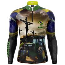 Camiseta Camisa Blusa Agro Brasil Cruz Trator Com Zíper Proteção Uv50