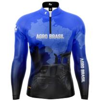 Camiseta Camisa Blusa Agro Brasil Pecuária Azul Com Zíper Proteção Uv50