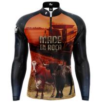 Camiseta Camisa Blusa Agro Made in Roca Boi Trator Com Zíper Proteção Uv50