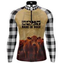 Camiseta Camisa Blusa Agro Made in Roça Xadrez Pecuária Com Zíper Proteção Uv50