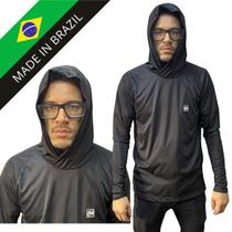 Camiseta Camisa Blusa Básica Com Capuz Preto Proteção Solar Uv50