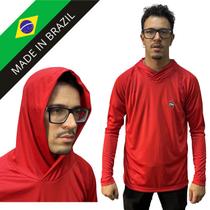 Camiseta Camisa Blusa Básica Com Capuz Vermelha Proteção Solar Uv50