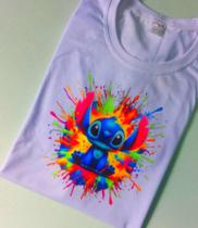 Camiseta Camisa Blusa Poliester Pesonalizada Stitch Aquarela Cores Vivas