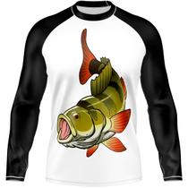 Camiseta Camisa Blusa Ranglan Pesca Peixe Perca Com Proteção Uv50