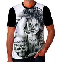 Camiseta Camisa Caveira Mexicana Masculina Femenina Tatoo 10_x000D_