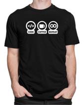 Camiseta Camisa Code Coffee Repeat Programação Computação Blusa 100% Algodão